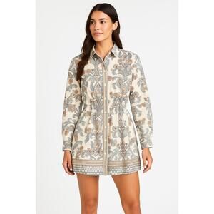 Show Me Your MuMu Floral Long Sleeve Dress - Cream and Gray